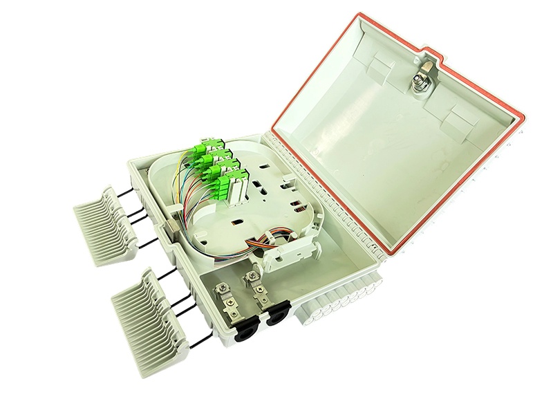 Pole mounted 16 SC simplex fiber drop cable box