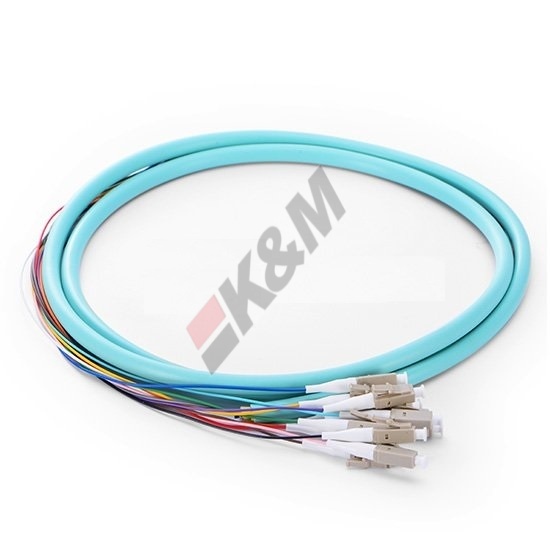 1M 12 fibre LC/UPC 10 50/125 OM3 mazzo multi-modalità fibra ottica Pigtail - 0,9 mm LSZH Jacket